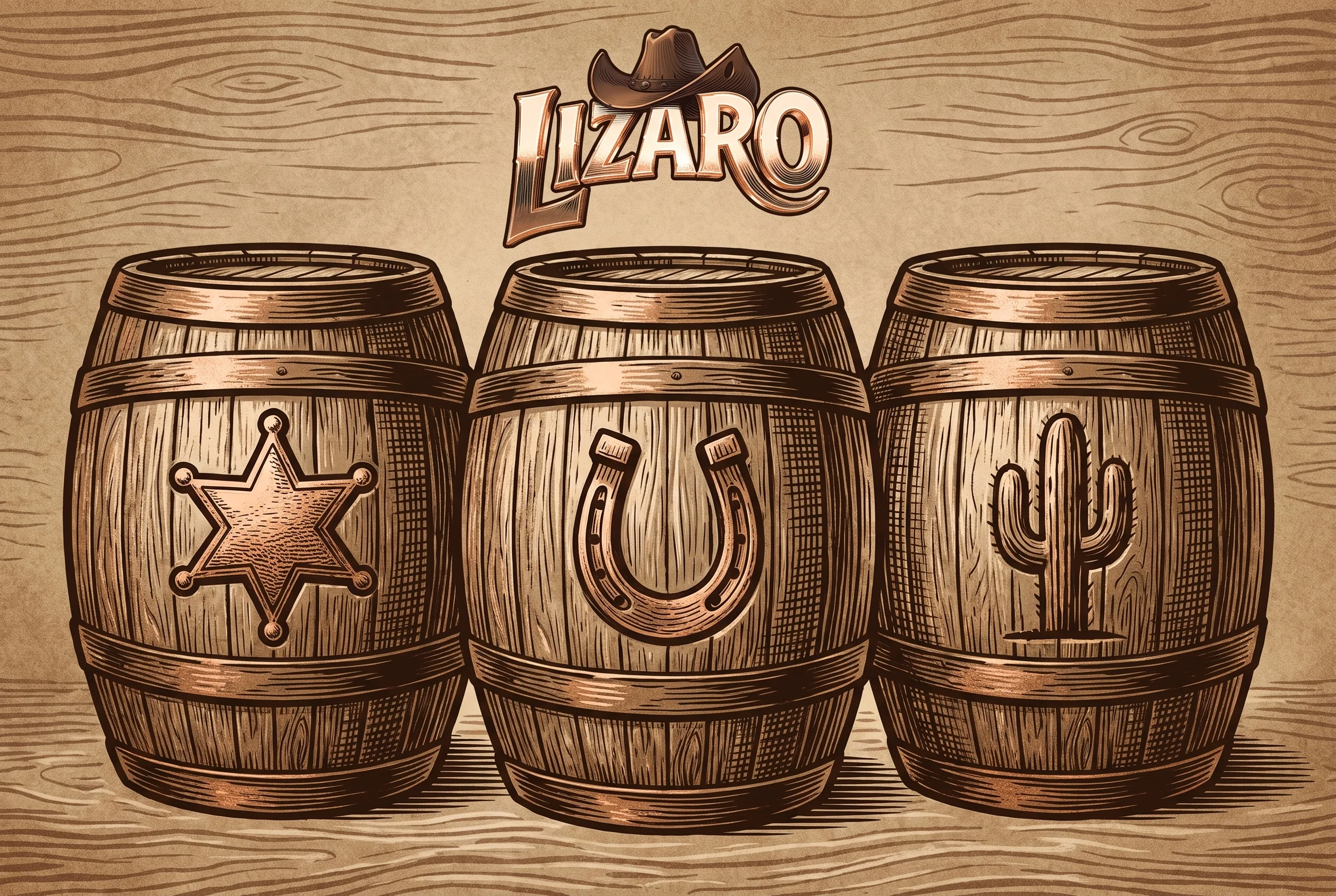 Hrací automaty Lizaro v ilustraci ve stylu dřevorytu